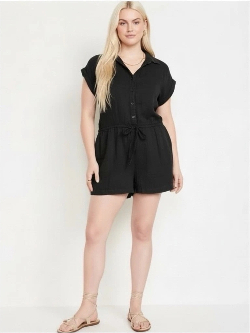 OLD NAVY Crinkle Gauze Romper Size 4XL Black 100% Cotton Beach Minimalist
